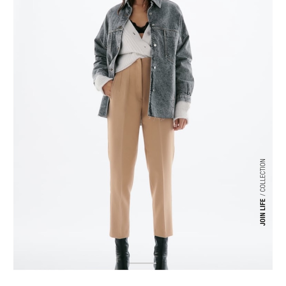 Zara High Waisted Trousers Taupe Brown Tan Medium